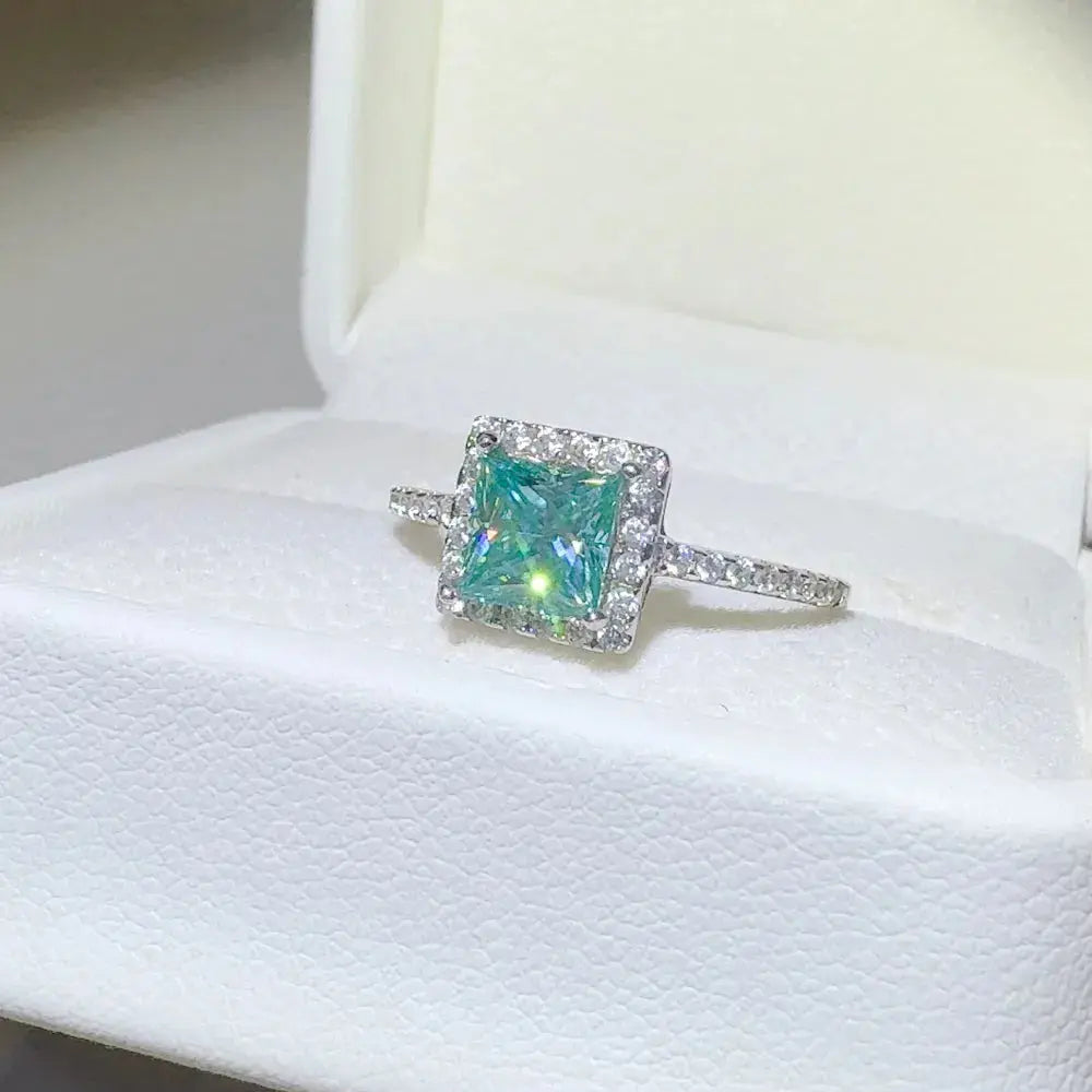2 Carat 925 Sterling Silver Moissanite Square Shape Ring - SmileBen