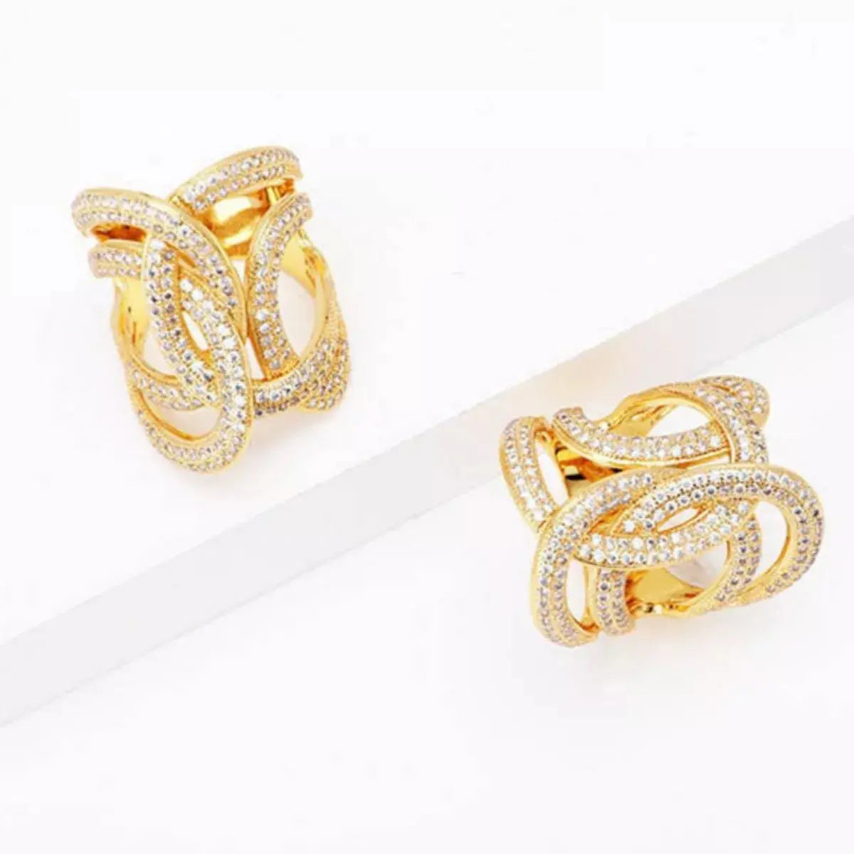 18K Gold-Plated Zircon Interwoven Ring - SmileBen