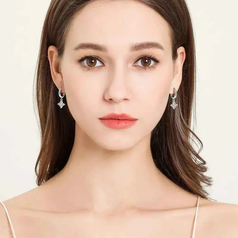 925 Sterling Silver Moissanite Hoop Drop Earrings - SmileBen