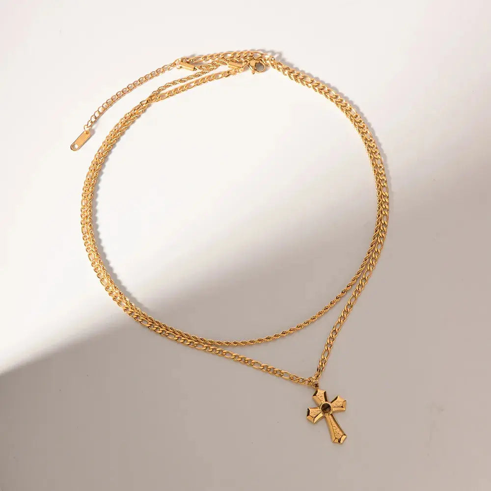 18K Gold-Plated Double Layered Cross Necklace - SmileBen