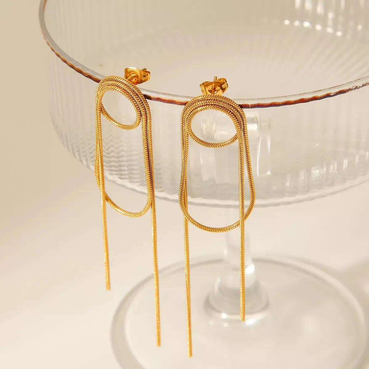 18K Gold-Plated Hoop Chain Earrings - SmileBen