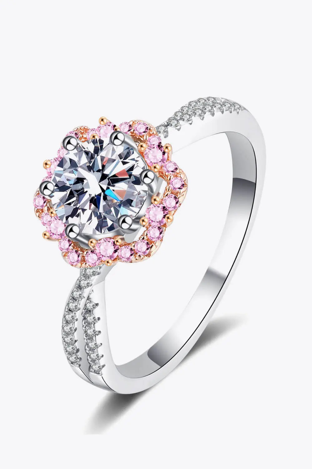 1 Carat Moissanite Flower-Shaped Crisscross Ring - SmileBen