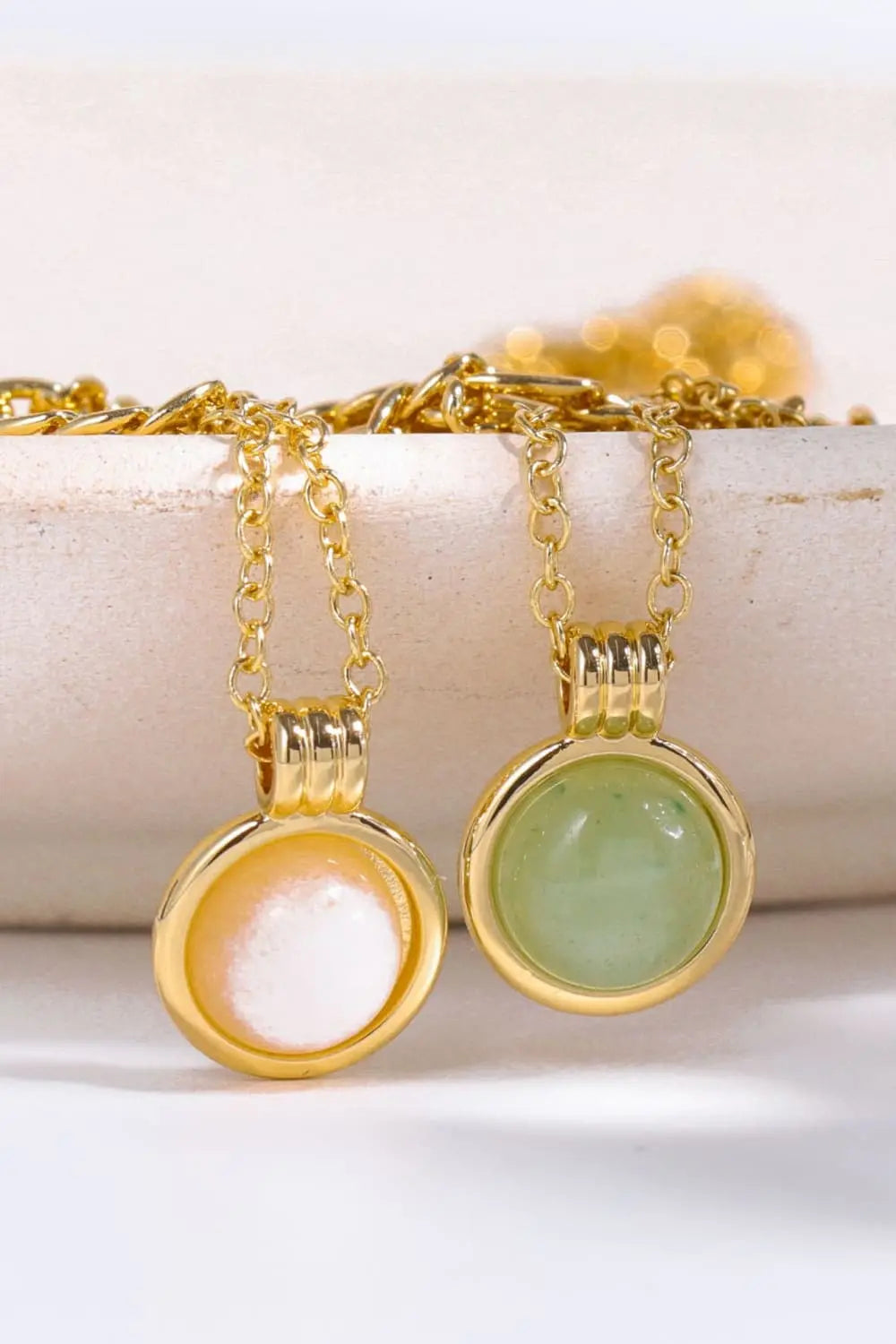 Copper 14K Gold-Plated Round Shape Aventurine Pendant Necklace - SmileBen