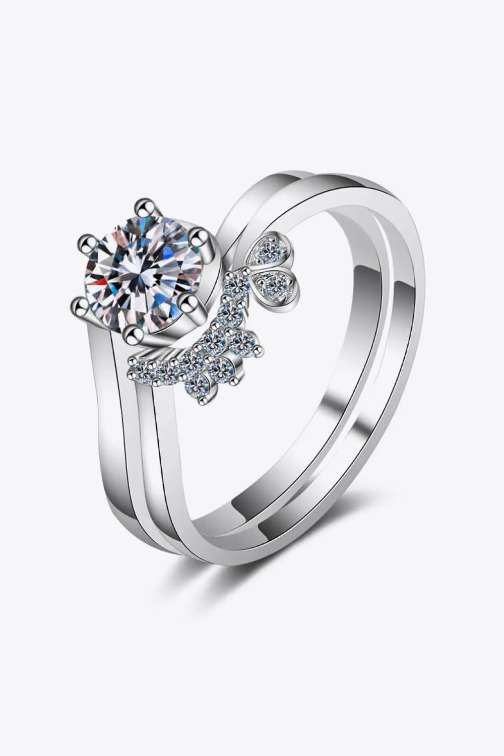 Moissanite Rhodium-Plated Two-Piece Ring Set - SmileBen
