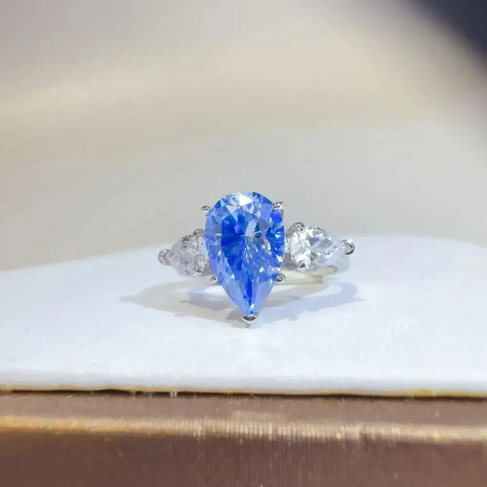 2 Carat 925 Sterling Silver Moissanite Teardrop Shape Ring - SmileBen