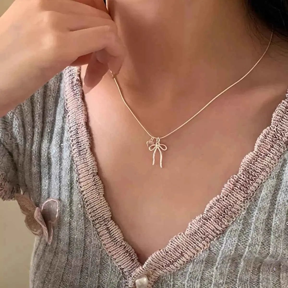 Bow & Heart Pendant Necklace - SmileBen