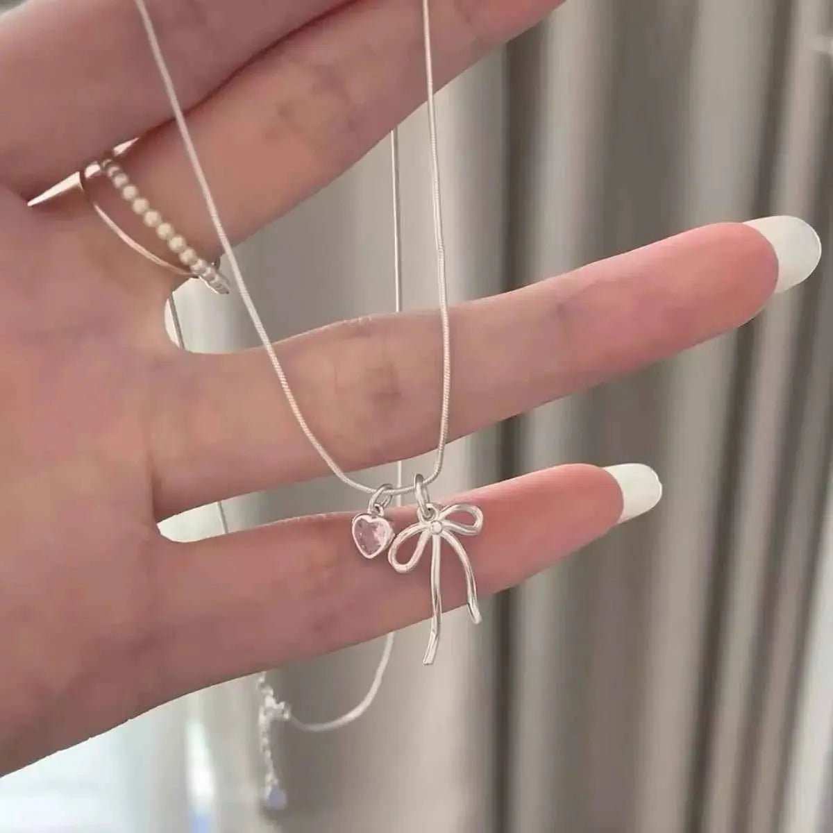 Bow & Heart Pendant Necklace - SmileBen