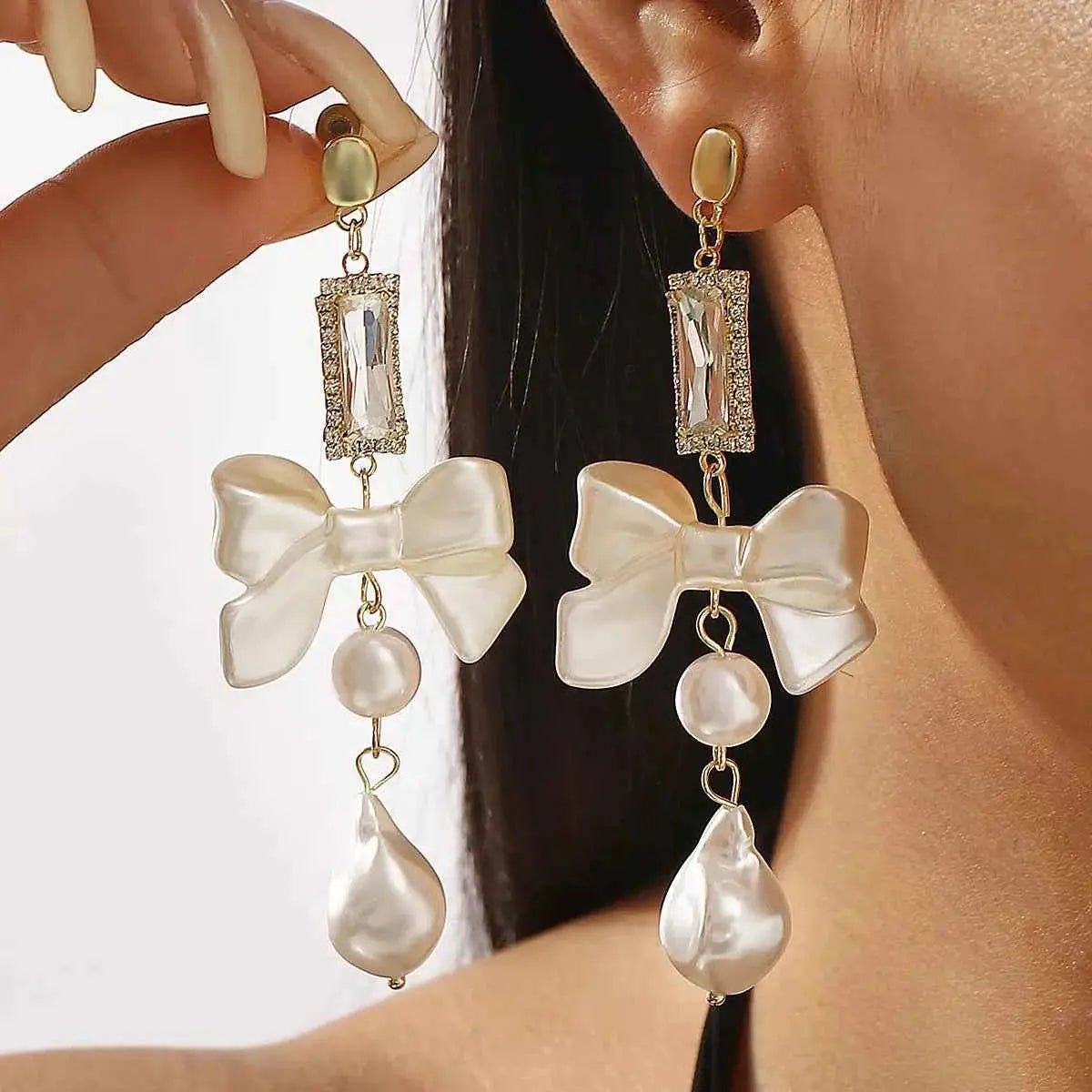 Bowknot Pearl Drop Earrings - SmileBen