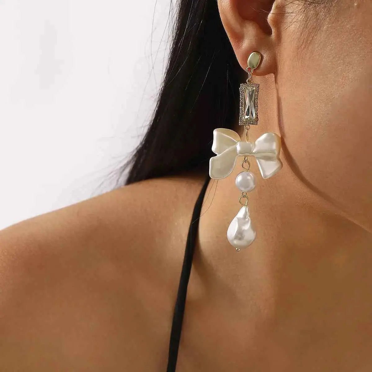 Bowknot Pearl Drop Earrings - SmileBen