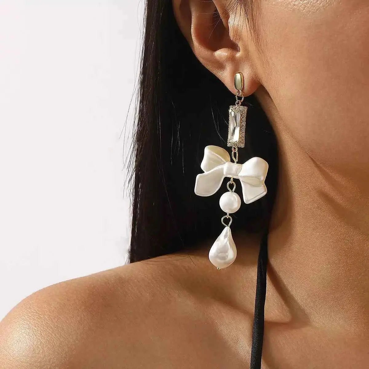 Bowknot Pearl Drop Earrings - SmileBen