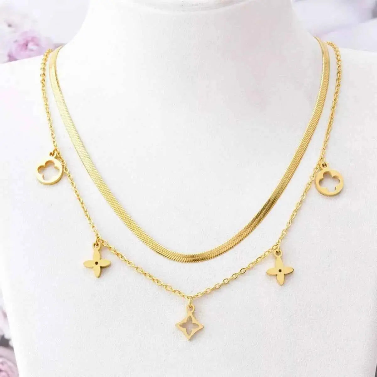 18K Gold-Plated Double Layered Charm Necklace