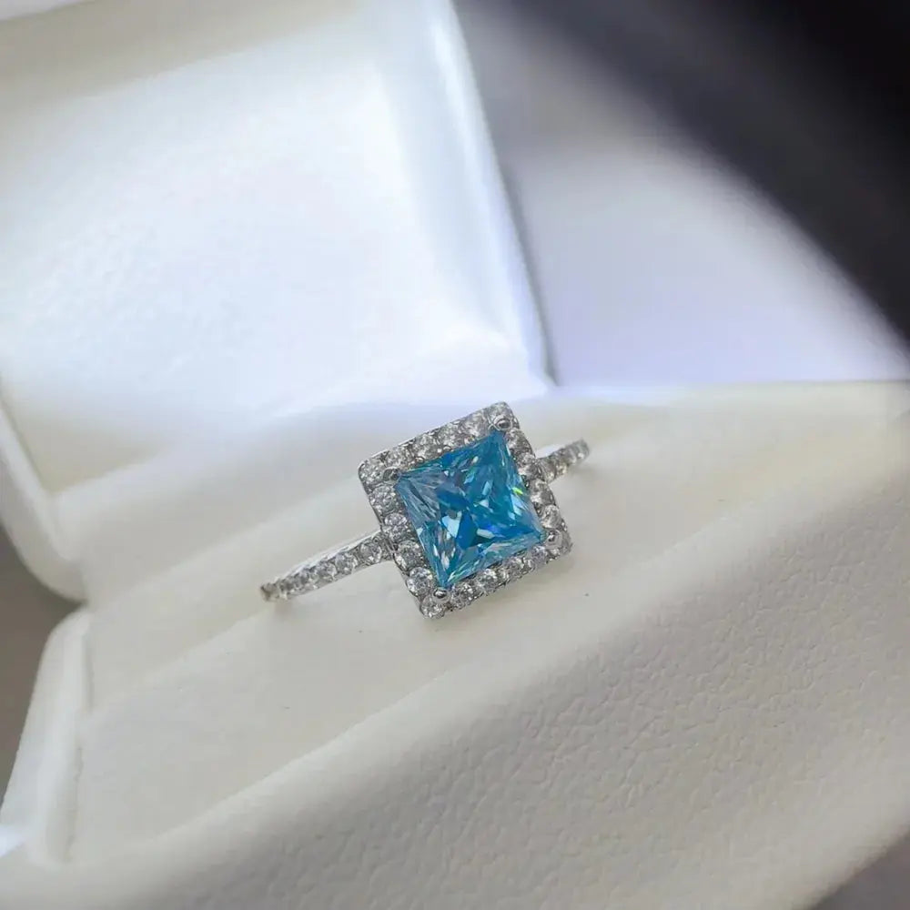 2 Carat Moissanite 925 Sterling Silver Square Shape Ring - SmileBen
