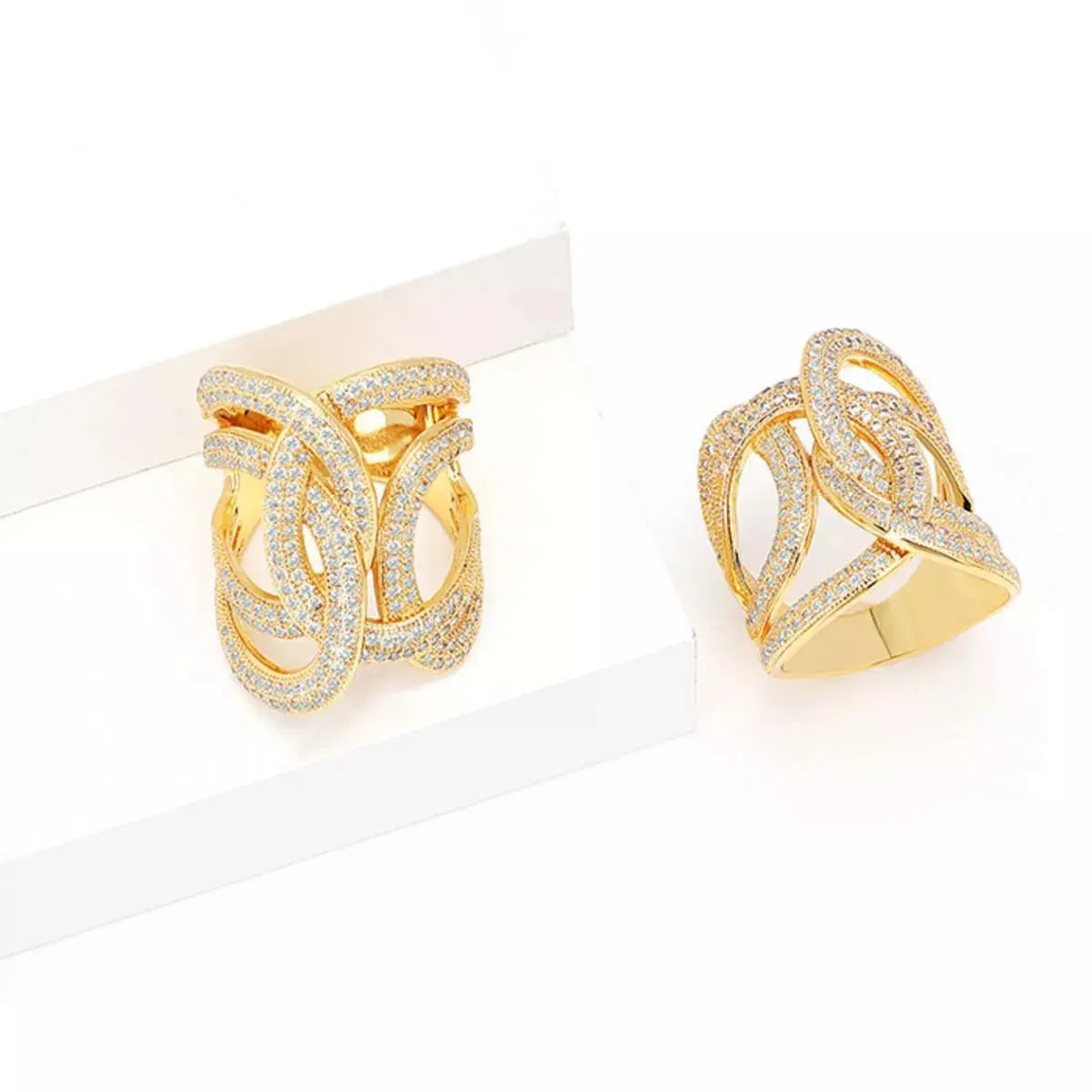 18K Gold-Plated Zircon Interwoven Ring - SmileBen