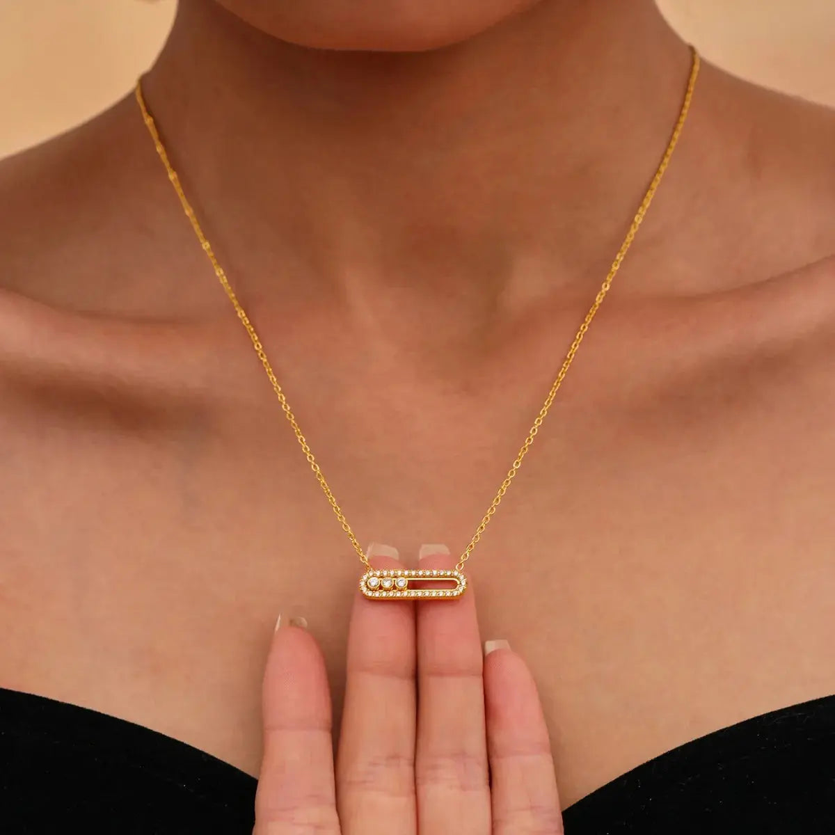 Moving Crystal Bar Necklace and Ring Jewelry Set - SmileBen