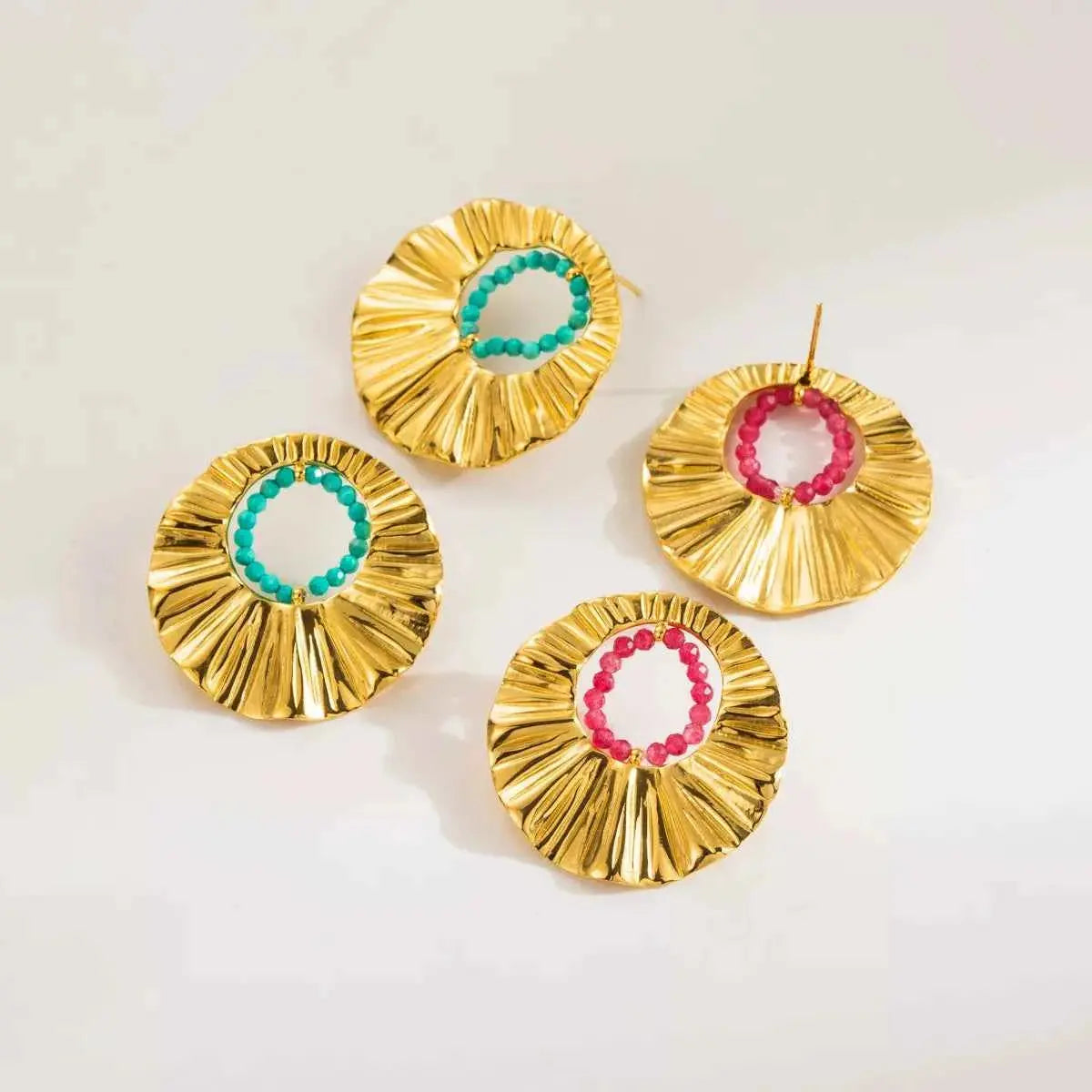 18K Gold-Plated Bead Round Earrings