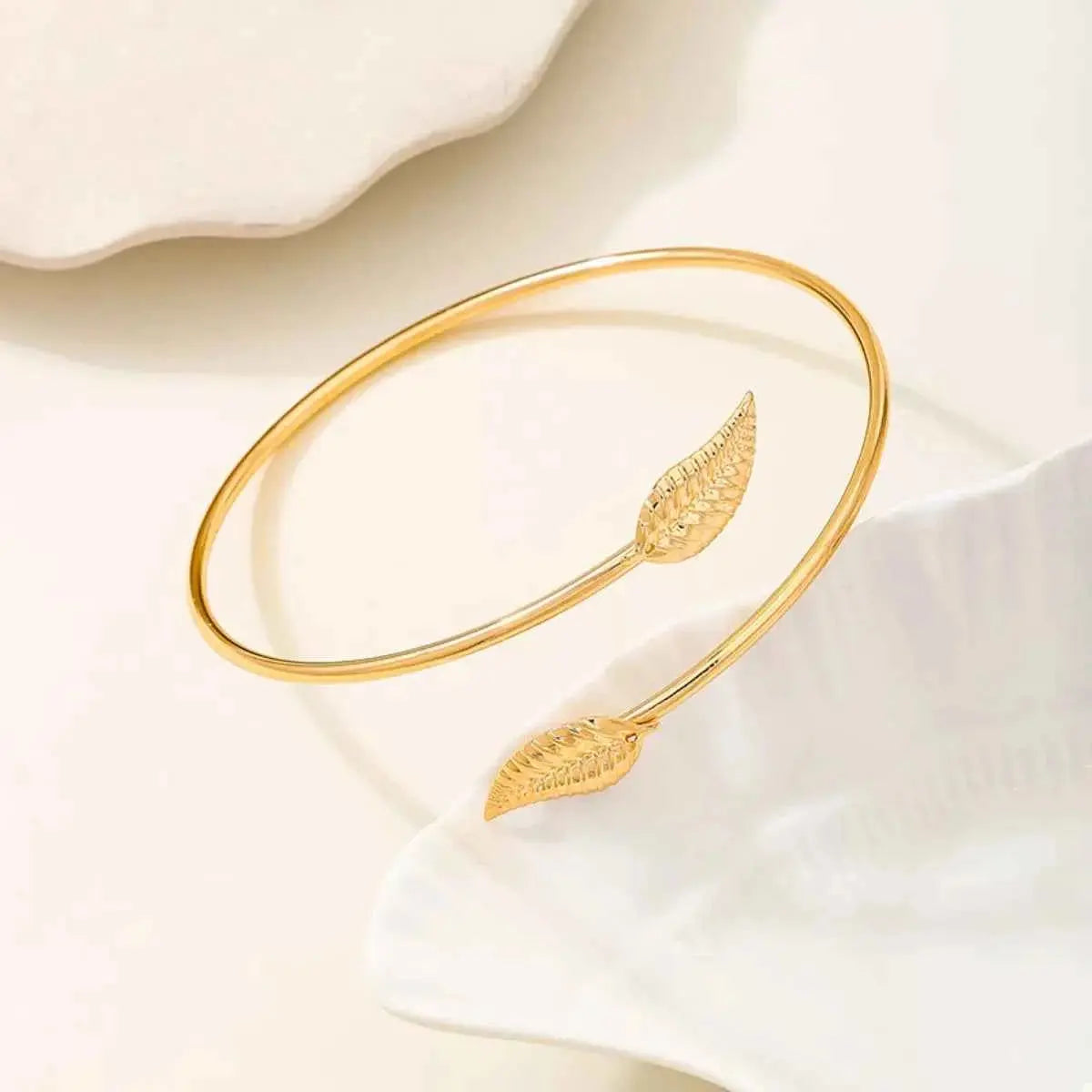 18K Gold-Plated Leaf Open Cuff Bracelet