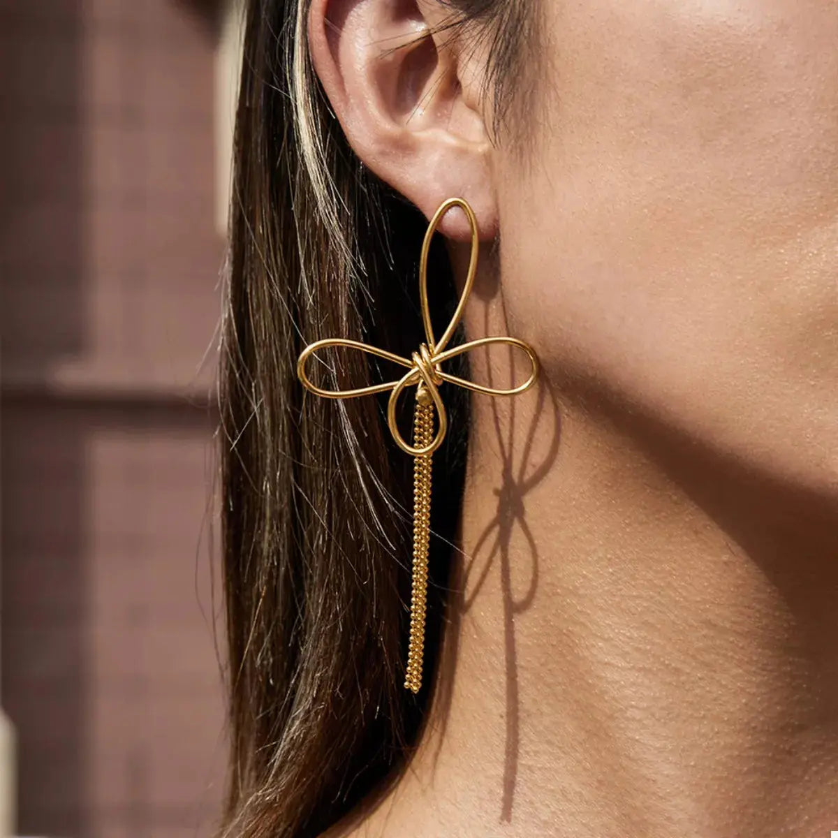 18K Gold-Plated Tassel Bow Earrings - SmileBen