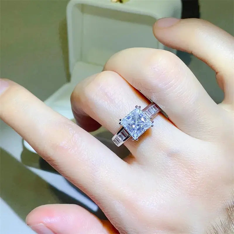 3 Carat Moissanite 925 Sterling Silver Square Shape Ring - SmileBen