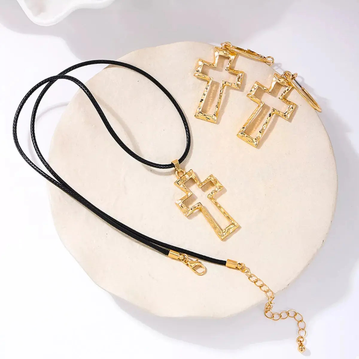 Cross Pendant Necklace & Hoop Earrings Jewelry Set - SmileBen