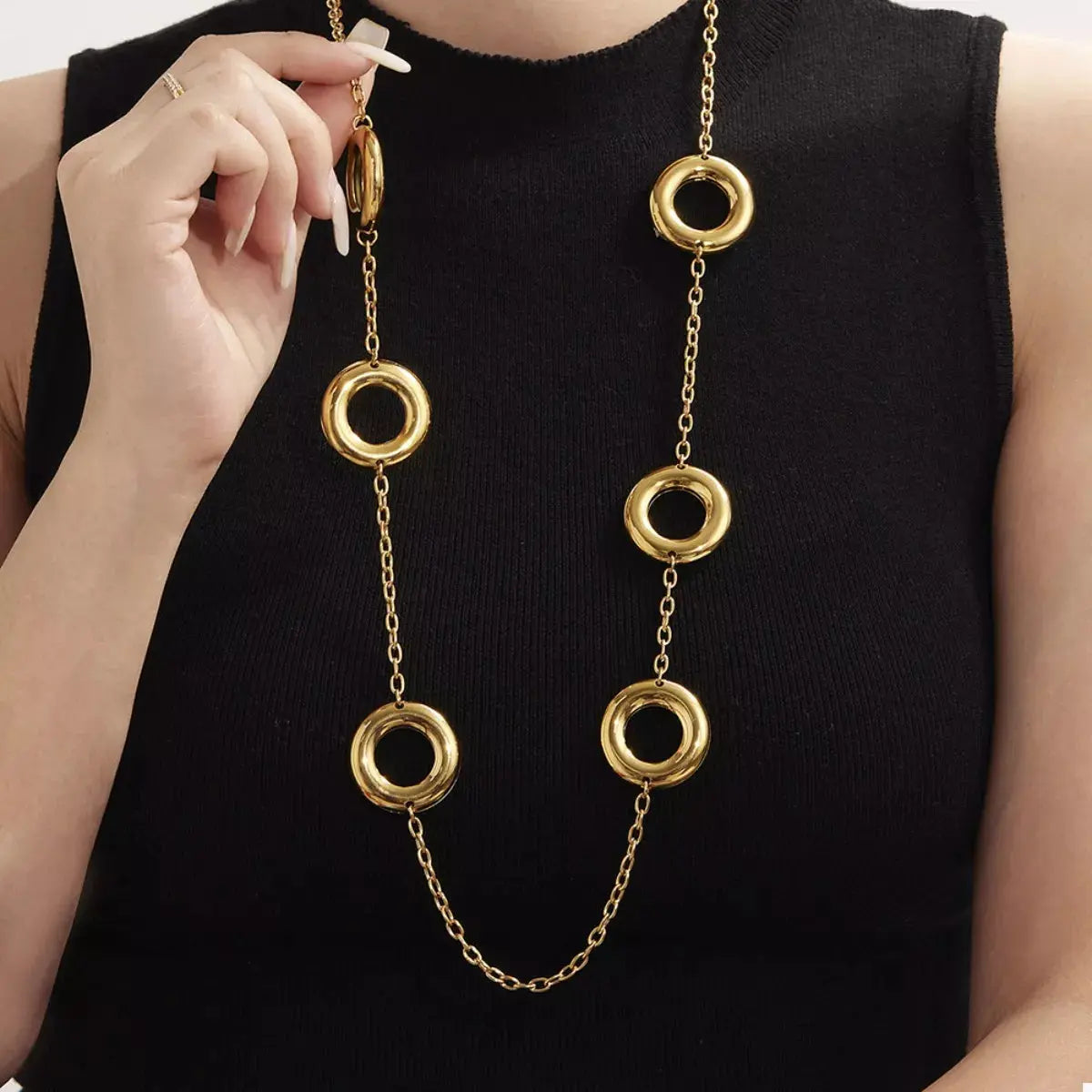 18K Gold-Plated Circle Chain Statement Necklace - SmileBen