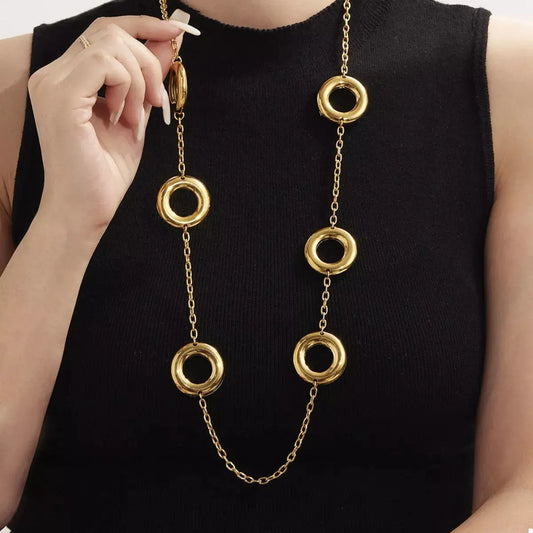 18K Gold-Plated Circle Chain Statement Necklace - SmileBen
