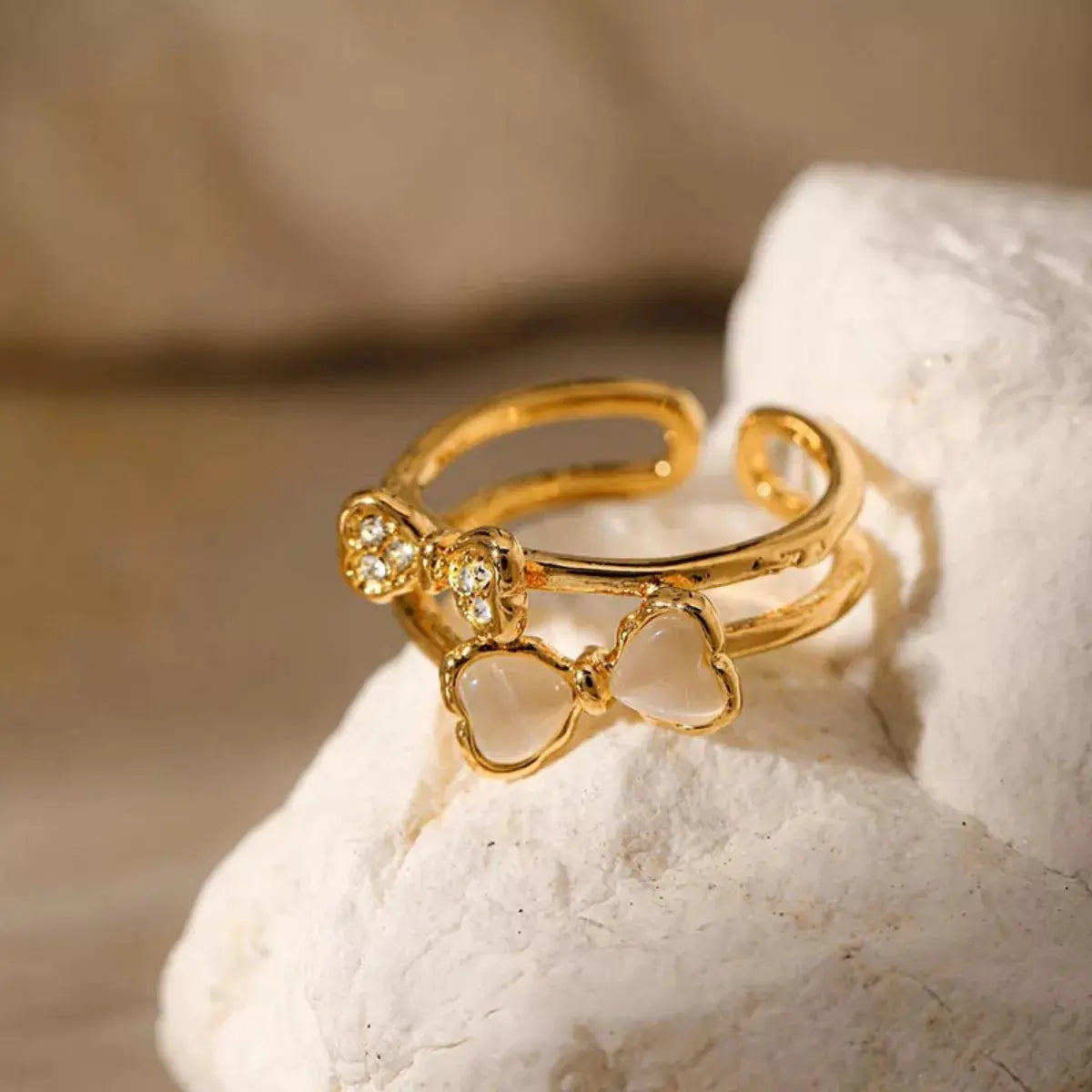 18K Gold-Plated Bow Open Ring - SmileBen