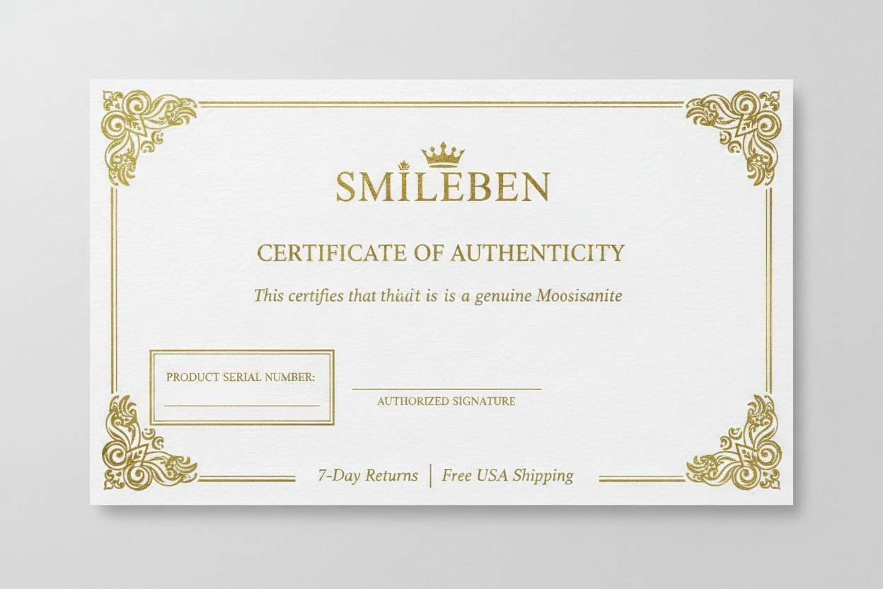Certificate of Authenticity - Genuine Moissanite SMILEBEN