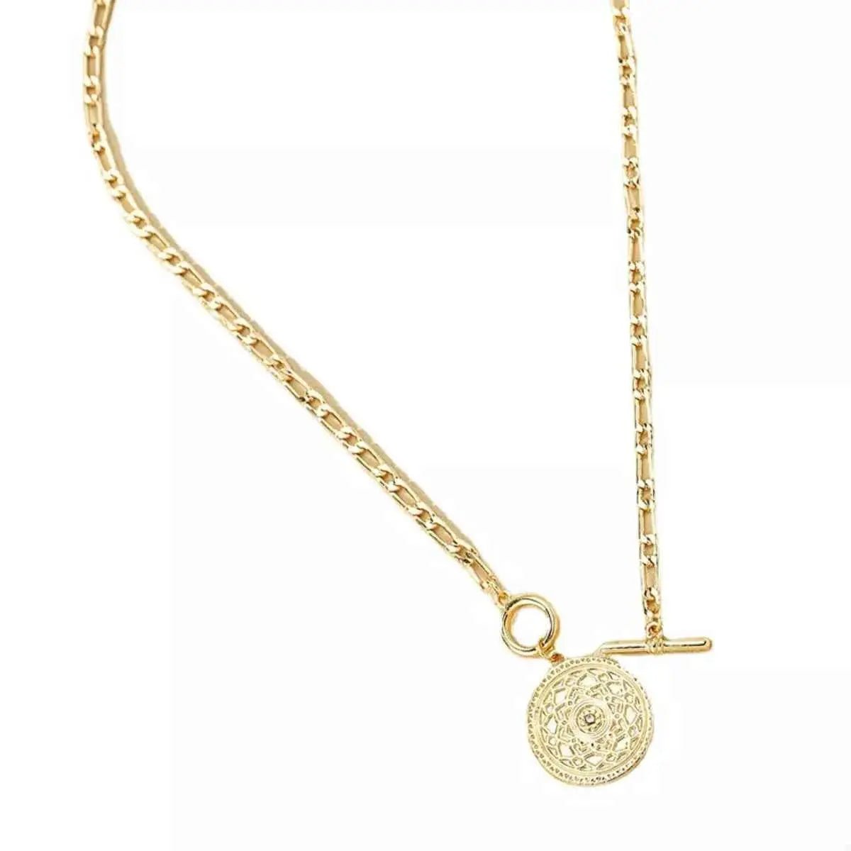 Chain Link Necklace with Vintage Coin Pendant - SmileBen