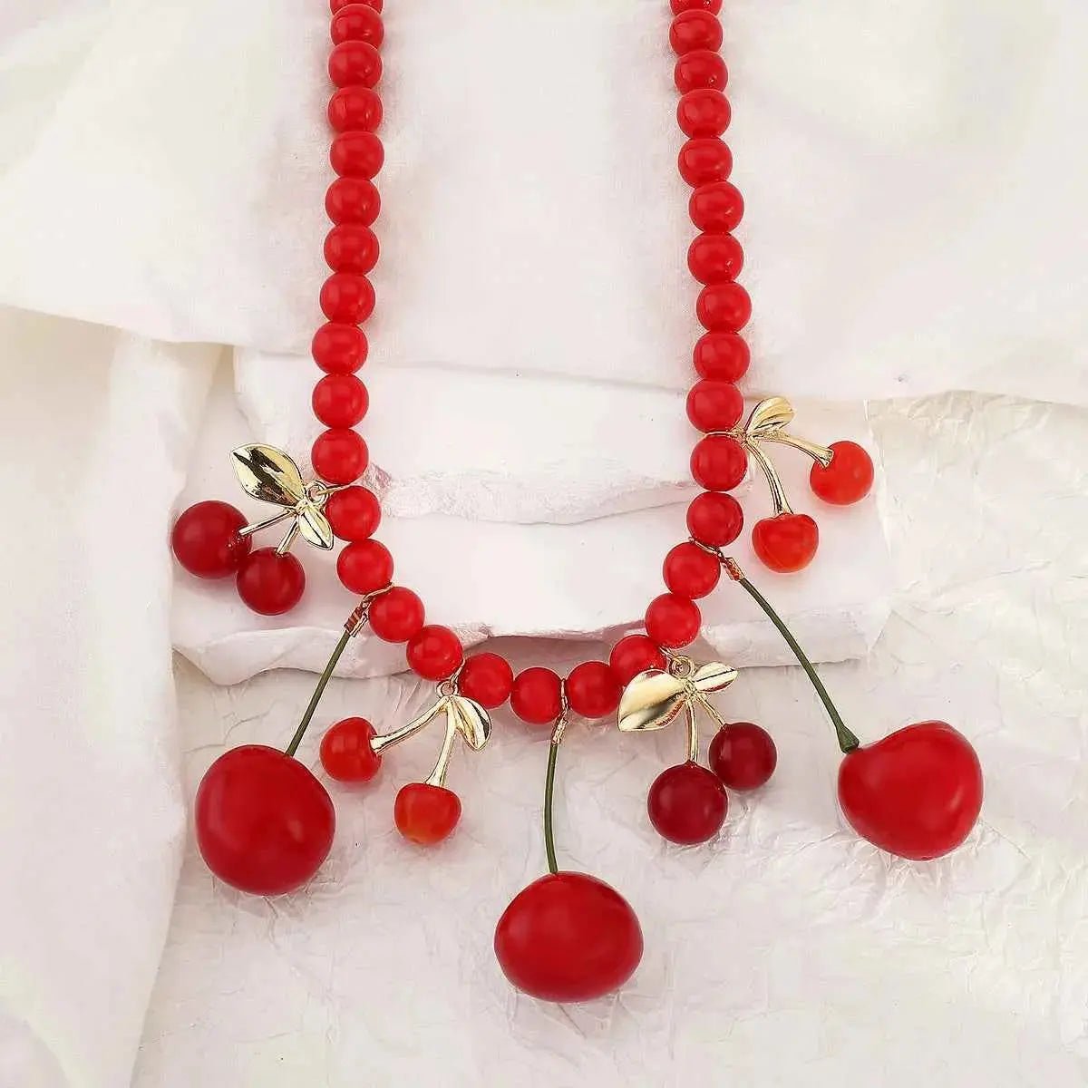 Cherry Charm Beaded Statement Necklace - SmileBen