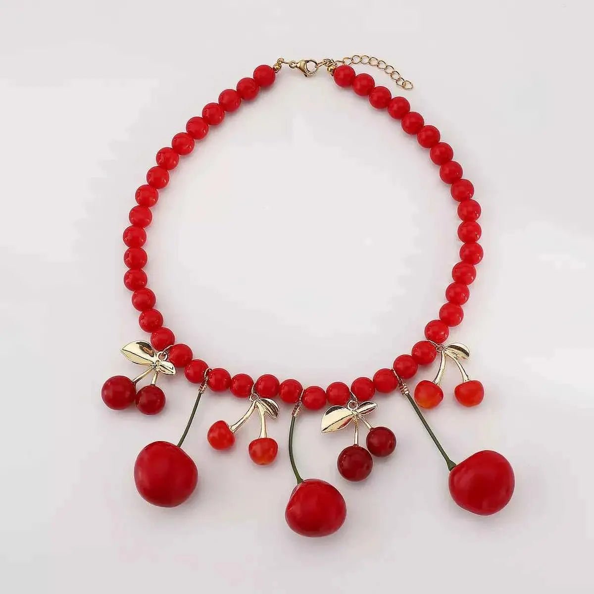 Cherry Charm Beaded Statement Necklace - SmileBen