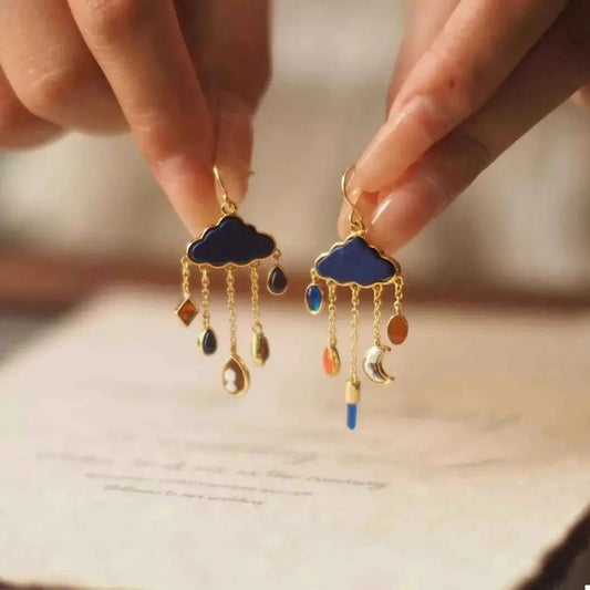 Cloud Dangle Earrings with Colorful Charms - SmileBen