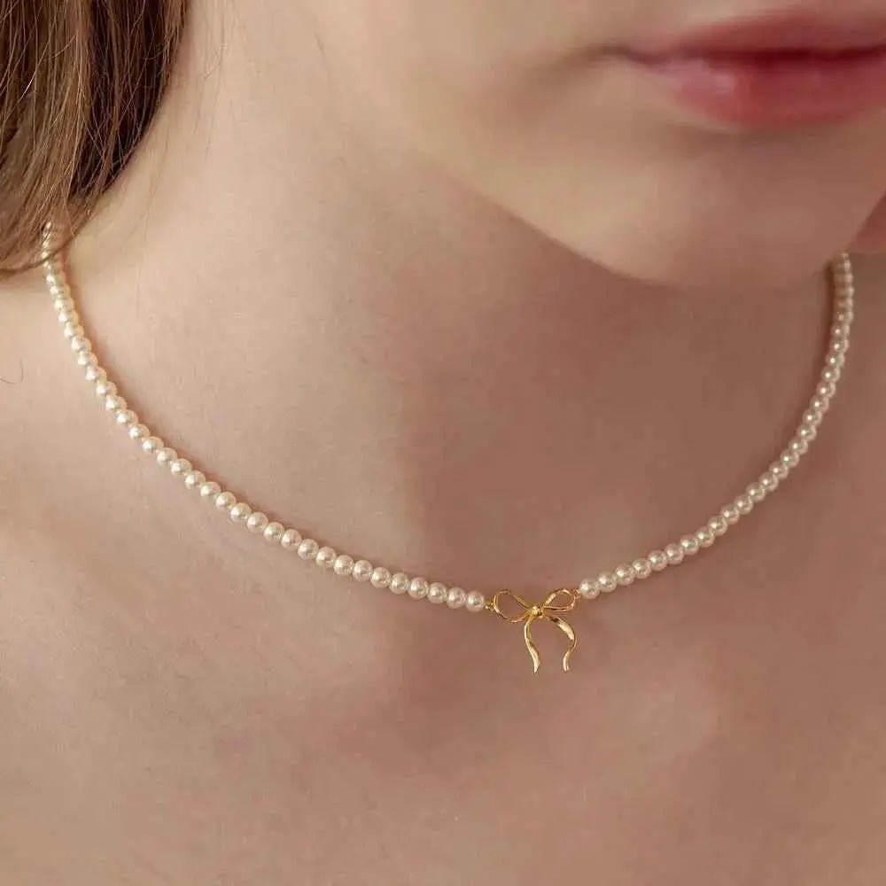 Copper Pearls Bow Necklace - SmileBen