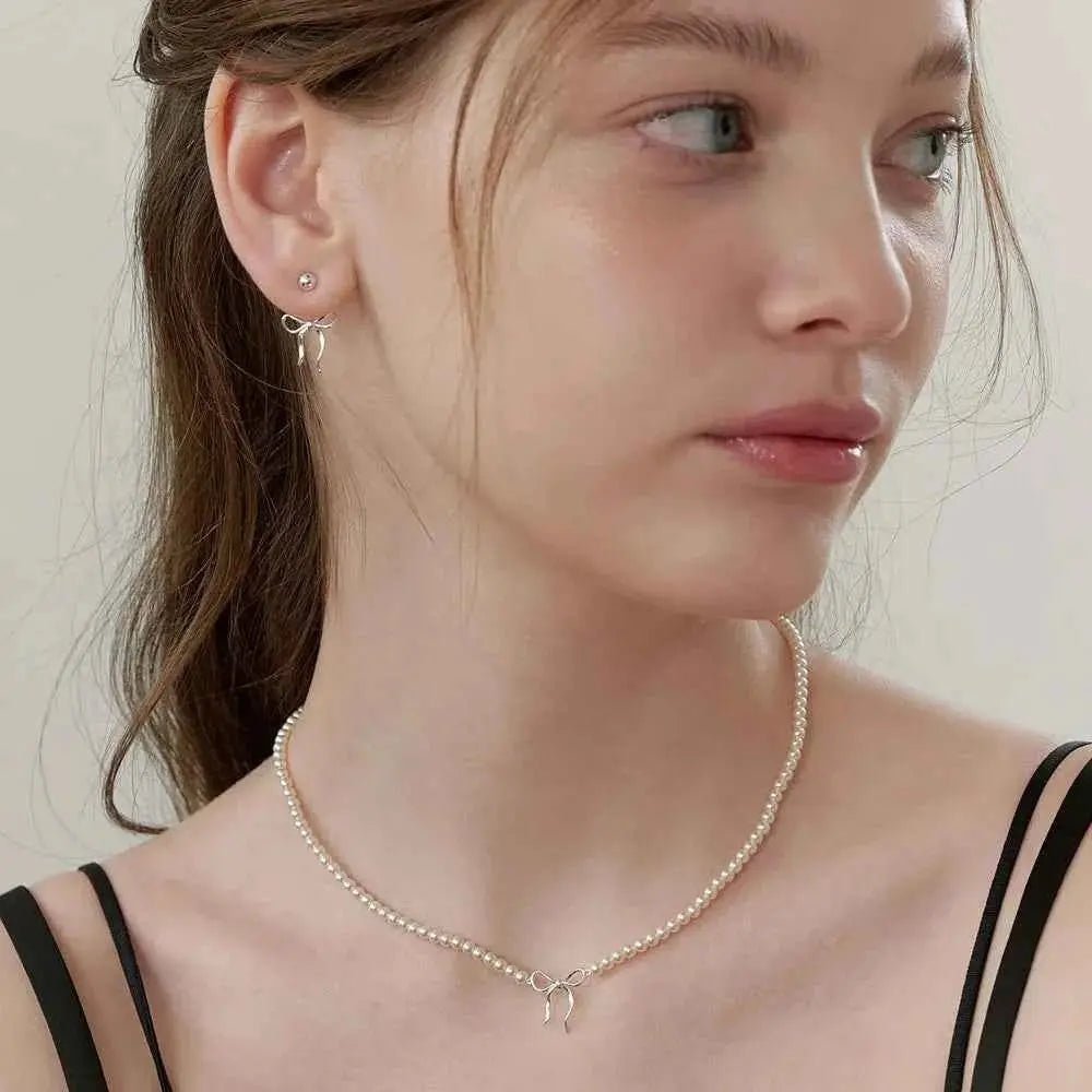 Copper Pearls Bow Necklace - SmileBen