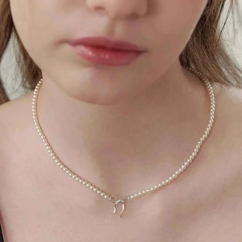 Copper Pearls Bow Necklace - SmileBen