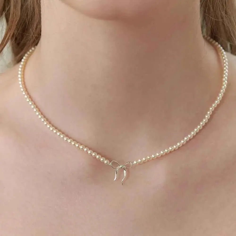 Copper Pearls Bow Necklace - SmileBen