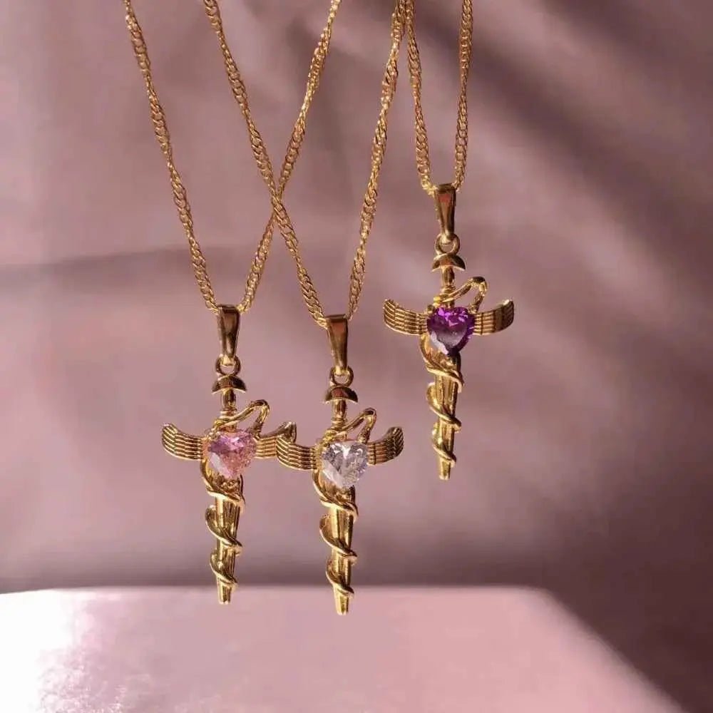 Copper Zircon Cross Pendant Necklace - SmileBen