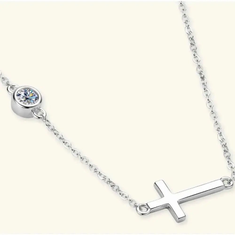 Cross 925 Sterling Silver Moissanite Necklace - SmileBen
