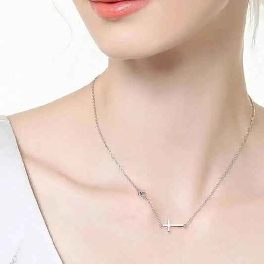 Cross 925 Sterling Silver Moissanite Necklace - SmileBen