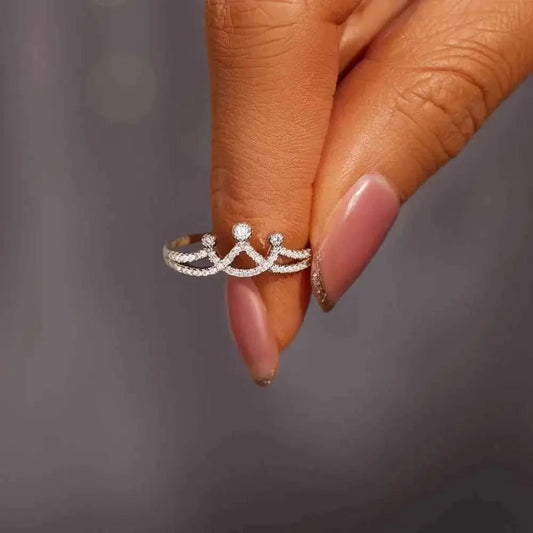 Crown Shape Inlaid Zircon 925 Sterling Silver Ring - SmileBen