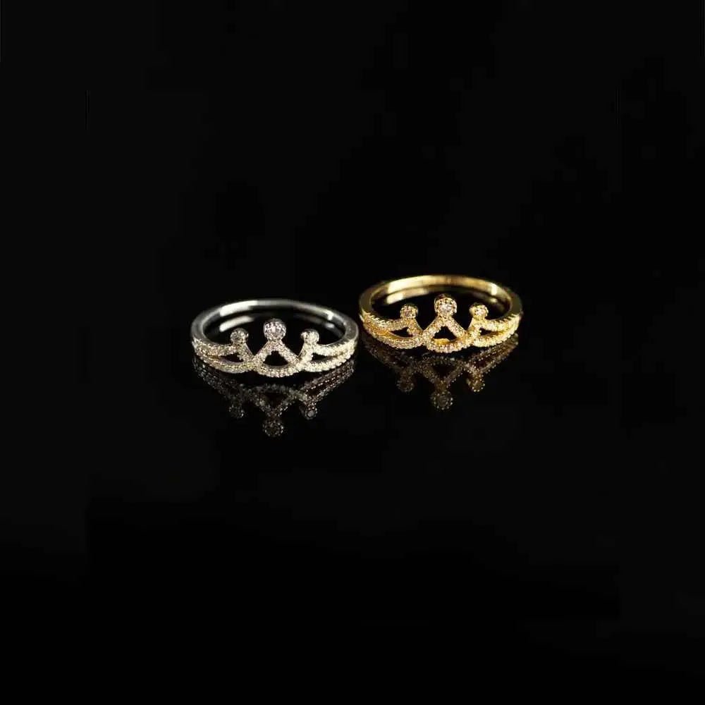 Crown Shape Inlaid Zircon 925 Sterling Silver Ring - SmileBen