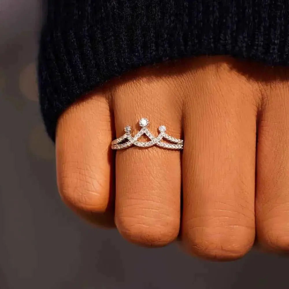 Crown Shape Inlaid Zircon 925 Sterling Silver Ring - SmileBen