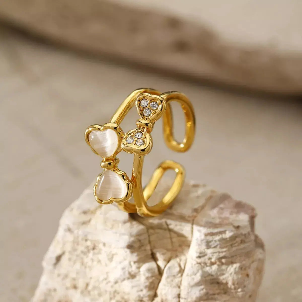 18K Gold-Plated Bow Open Ring - SmileBen