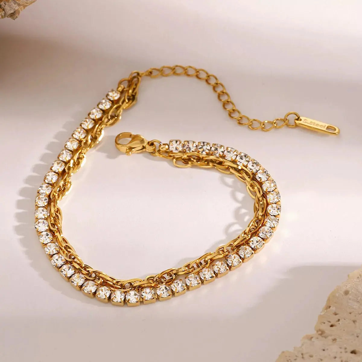 18K Gold-Plated Rhinestone Double Layered Bracelet - SmileBen