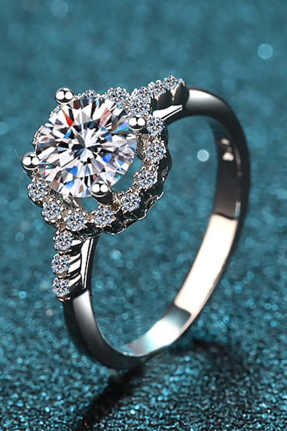 1 Carat Moissanite Rhodium-Plated Halo Ring - SmileBen