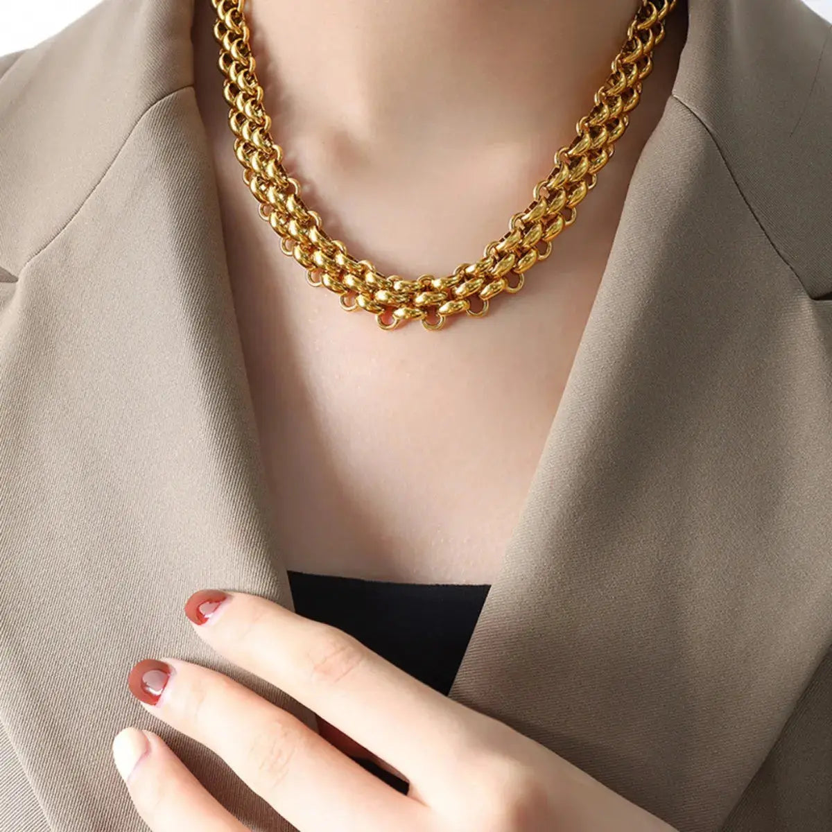 Gold Chain Link Jewelry Set with Necklace and Bracelet - SmileBen