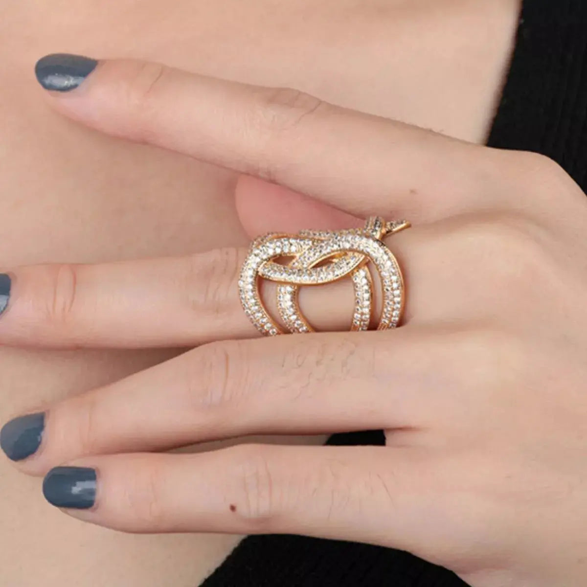 18K Gold-Plated Zircon Interwoven Ring - SmileBen