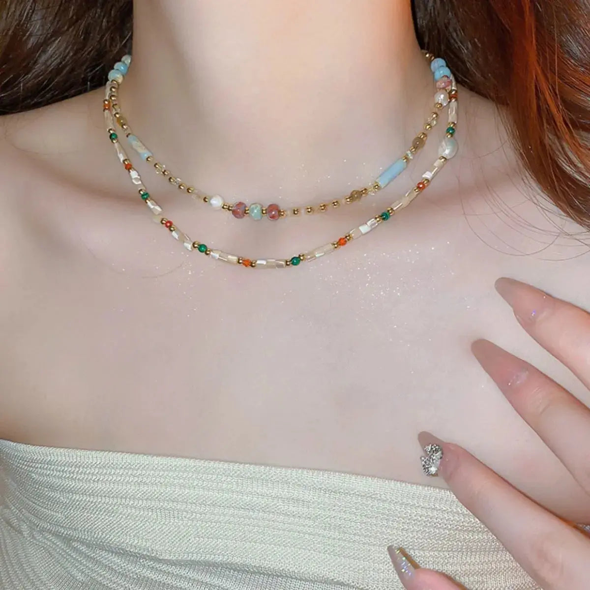 Alloy Pearl Beaded Necklace - SmileBen