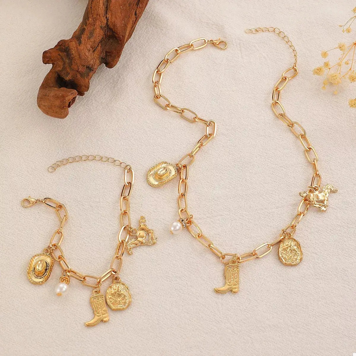 18K Gold-Plated Charm Necklace and Bracelet Jewelry Set - SmileBen