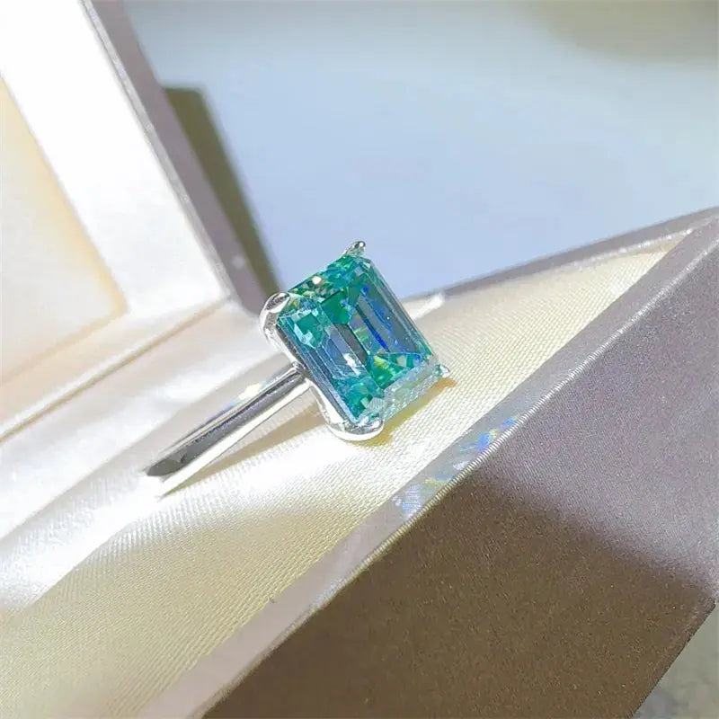 2 Carat 925 Sterling Silver Rectangle Shape Moissanite Ring - SmileBen