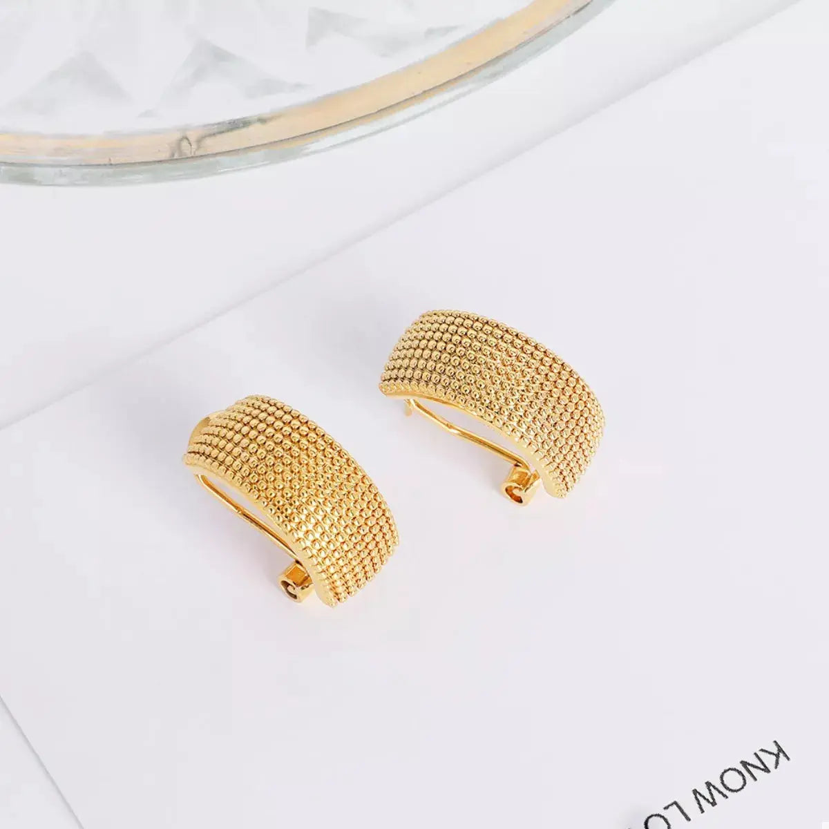 18K Gold-Plated Textured Wide Band Hoop Earrings - SmileBen